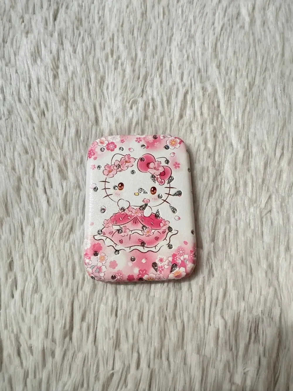 Hello Kitty pink white dress flowers & hearts compact mirror doble side sparkly